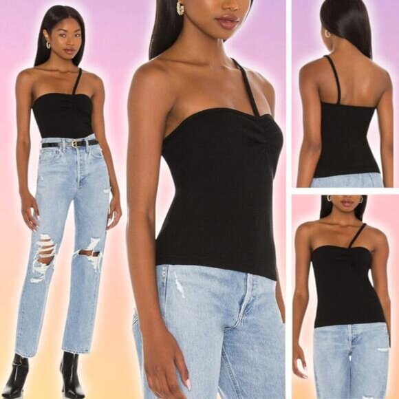 NWT AGOLDE Lola Gathered Front Tank Sz Small Black - Picture 1 of 7